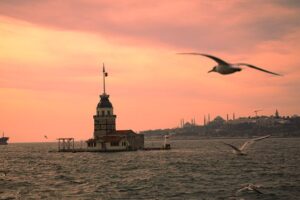 Maidens Tower in Istanbul sunset view