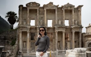 rose in ephesus celsus library in selcuk izmir