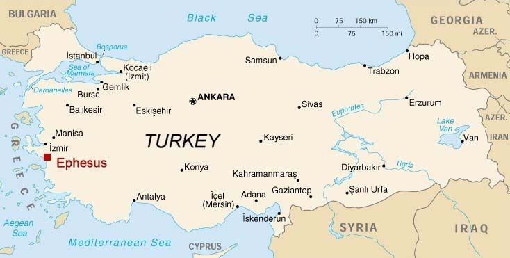 ephesus location on turkiye map