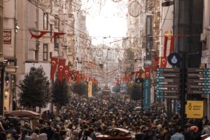 turkey istanbul crowd walking in city centre